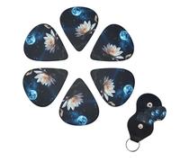 Flower and Moon - Juego de 6 púas de celuloide de diferentes grosores con soporte para púas de guitarra, púa de guitarra personalizada para guitarra acústica, eléctrica y bajo, 0.71 mm