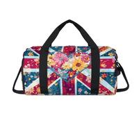 Flower Art - Bolsa deportiva con diseño de bandera del Reino Unido con compartimento para zapatos, bolsas de fin de semana, viajes, gimnasio, organizador de equipaje para mujeres, hombres, niños y