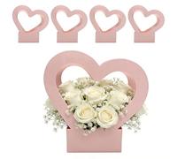 Flower Bag, Festive Bouquet Holder, 11.6x11.8 Inches Floral Wrap with Handle, Waterproof Paper Carrier, Heart-Shaped Gift Tote with Ribbon, Box for Wedding &