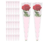 Flower Bags For Bouquets - 50 Pieces Floral Wrap Sleeves | Waterproof OPP Single-Stem Rose Packaging Bag | 4 Mil Thick Flower Bags For Florist Birthday Wedding Graduation Mother’s