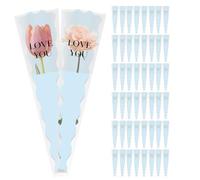 Flower Bags For Bouquets - 50 Pieces Floral Wrap Sleeves | Waterproof OPP Single-Stem Rose Packaging Bag | 4 Mil Thick Flower Bags For Florist Birthday Wedding Graduation Mother’s