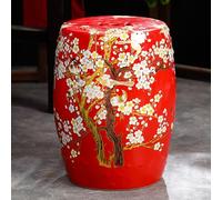 Flower & Bird - Taburete de cerámica para jardín, mesa auxiliar redonda decorativa para uso en interiores y exteriores, ideal para sala de estar, balcón, jardín, patio (rojo A)
