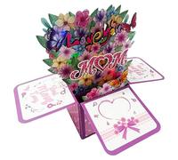 Flower Bouquet Cards, 3d Mother's Day Greeting Card, 7.72x10.16 pulgadas, nota en con envoltura, luces y música, perfecta para mamá, mujer, hermana, hija, abuela