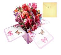 Flower Bouquet Cards, Mother's Day Flower Greeting Lights and Music, Thank You Paper Bouquet with Blank Note Card and Envelope, ideal for Valentines Mom