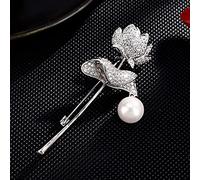 Flower Brooch Jewelr Lotus Flower Zircon Brooch Pin for Women's Clothes Scarf Buckle Garment Accessories Jewelry Gifts (True Platinum)