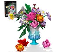 Flower Building Set with Vase, Artificial Botanical Flower Set for Adults Women, Home Décor Display, Romantic Gift for Christmas, Valentine’s Day, Compatible with Lego Flower, 956 PCS