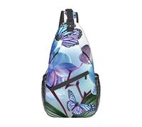 Flower Butterfly Flower Butterfly Sling Bag, Mochila de Hombro Paquete de Pecho Causal Crossbody Daypack para Mujeres Hombres Senderismo Viajes