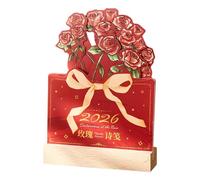 Flower Calendar 2026 Desk Accessories - 2026 Calendar Desk, Wooden Base Retro Monthly Planner, for Agenda Appointment Schedule Planning School Classroom Dorm Apartment Family