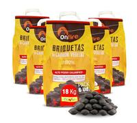 FLOWER Carbon Vegetal Briquetas 100% Natural 3 kg | Carbón para Barbacoas, Parrilas Chimeneas | Brasas Rápidas en Menos 20 Minutos | Sin Aditivos Químicos Ni Minerales | Alto Poder Calorífico (18 KG)