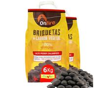 FLOWER Carbon Vegetal Briquetas 100% Natural 6 kg | Carbón para Barbacoas, Parrilas Chimeneas | Brasas Rápidas en Menos 20 Minutos | Sin Aditivos Químicos Ni Minerales | Alto Poder Calorífico (6 KG)