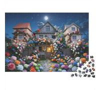 Flower Cottage Adult Jigsaws 1000Pc Material Reciclable Moonlit Night Jigsaw Puzzles Family Gaming Time Props Perfect for Family and Friends Birthdays 70x50cm/1000pcs