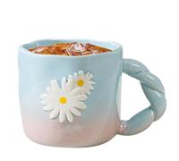 Flower Cup - 400ml Ceramic Drinking Mug with Handle | Stylish Pottery Coffee Tea Milk Chocolate Beer Juice Holder, Decorative Novelty Gift for Adults, Kids, Friends, Office Desk, Home Dining, Travel