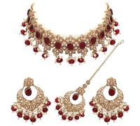 Flower Delight Reverse AD Stone Patti - Juego de gargantilla (granate), metal, sin piedras preciosas