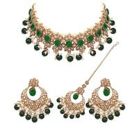 Flower Delight Reverse AD Stone Patti - Juego de gargantilla (verde), metal, sin piedras preciosas