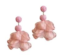 Flower Earrings - 9x5x2cm Bohemian Drop Earrings, Women’s Stylish Yellow Petal Chiffon Tassel Earring, Summer Ethereal Flower Ear Rings Jewelry, For Wedding Party Office Holiday