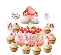 Flower Fairy Ballerina Cupcake Toppers, decoración para tartas de cumpleaños, decoración de tarta de cumpleaños, hada de feliz cumpleaños, 9 unidades