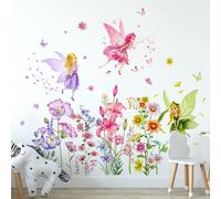 Flower Fairy Wall Stickers Butterfly Girl Wall Decals Removable Vinyl Art Sticker for Girls Baby Nursery Kids Bedroom Living Room Bathroom Wall Decor Mural
