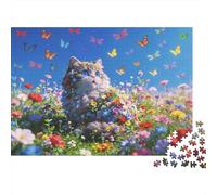 Flower Field Jigsaw Puzzle 1000 Piezass Material Reciclado Butterfly & Cat Puzzles for Boy & Girl Ages 6 Years Up Juego Educativo Challenge Parent Child Toy 38x26cm/1000pcs