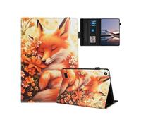 (Flower Fox, Multicolor) Tablet Case For Amazon Fire 7 (2019) (2017) 2015 Pattern Leather Cover Auto Sleep Wake, Card Holder