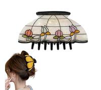 Flower Garden Hair Claw Clip,Vintage Stained Glass Lamp Hairs Claw for Women,Fashion Non Slip Hair Clip with Colorful Flower Pattern