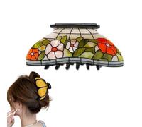Flower Garden Hair Claw Clip,Vintage Stained Glass Lamp Hairs Claw for Women,Fashion Non Slip Hair Clip with Colorful Flower Pattern