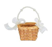 Flower Girl Basket - Wedding Round Flower Basket, Handheld Carry Handle with Bow Accent, Elegant Decorative Accessory, Lightweight Woven Craft Design | Event Decor Solution for Ceremony Party