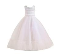 Flower Girl Dresses Sleeves Junior Bridesmaid Dress A Line First Dress Red Girl Dress, Blanco, 8 años