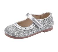 Flower Girls Dress Shoes Toddler Kids Wedding Heel Mary Jane Shoes Glitter Flat Shoes - Sandalias infantiles, plata, 26.5 EU