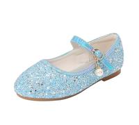 Flower Girls Dress Shoes Toddler Kids Wedding Heel Shoes Glitter Flat Shoes Blue, azul, 25.5 EU