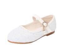 Flower Girls Dress Shoes Toddler Kids Wedding Heel Shoes Glitter Flat Shoes Kids 35, Blanco, 31 EU