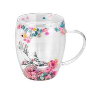 Flower Glass Mug - 4.72x4.72x4.72in Double-Layer Coffee Cup, Clear Floating Design, Elegant Glass Mug | Artistic Coffee Tea Mg For Home Office Cafe Living Room Gift Drinkware Lovers