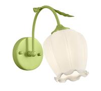 Flower Glass Wall Sconce French Floral Home Decor Lighting Fixture, Elegant Green Finish Bedside Wall Mount Lamp E27 Indoor Metal Wall Sconces For Bedroom Living Room Hallw