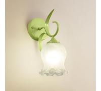 Flower Glass Wall Sconce French Floral Home Decor Lighting Fixture, Elegant Green Finish Bedside Wall Mount Lamp E27 Indoor Metal Wall Sconces For Bedroom Living Room Hallw