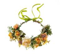 Flower Headband Head Roses Garland Hair Band Crown Boho Fabric Wreath Photo Props Festival Wedding Accessories(Yellow)
