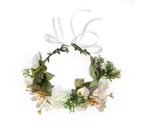 Flower Headband Head Roses Garland Hair Band Crown Boho Fabric Wreath Photo Props Festival Wedding Accessories(White)