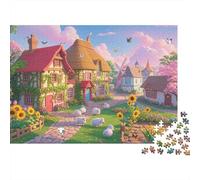 Flower House Puzzle 1000 Piezas Papel Reciclado Fairy Tale Style Puzzles para Adultos Divertido and Desafiante Family Juego Holiday Blessings Gift para Men 38x26cm/1000pcs