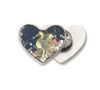 Flower Japan Hippocampus Ukiyo-e - Broche de metal con forma de corazón