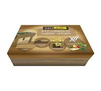 Flower - Kit Completo de Huerto Urbano Bioflower | Incluye Humus de Lombriz y Fibra de Coco | con 4 Patas de Madera y Tiras de Semillas para Siembra Fácil, Multicolor, Medio, Madera