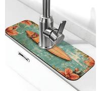 Flower Lake - Alfombrilla protectora para grifo de fregadero de barco de agua, almohadilla de succión para grifo de cocina, bandeja de recogida de goteo, alfombrilla de secado para baño (15 x 5.5