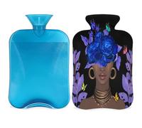 Flower Magic - Botella de agua caliente para mujer africana con funda, 2 L, gran capacidad, bolsa de agua para noches acogedoras, alivio del dolor, espalda, cuello y hombros
