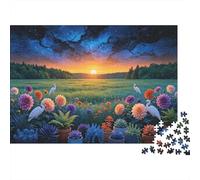 Flower Meadow Puzzle para Niños y Niñas 1000 Piezas Reciclable Sunset Nature Scene Puzzle Divertido and Desafiante Family Game Excelente Idea de Regalo for Child‘s Birthday 38x26cm/1000 Piezas