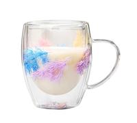 Flower Mug - Glass Coffee Cup - Taza de té floral | Heat Resistant Handle, Dried Flower Wall Design for Hot Drinks, Cold Brew, Home Use, Setting, Beverage Serving, Gift Presentation