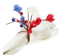 Flower Napkin Rings - Independence Day Decorations, Artificial Rose Table Hardware with Festive Petal Accents, Elegant Floral Linen Fastener Set, Ideal for Home Formal Dinner Family Gathering