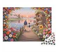 Flower Path 1000 Piezas Puzzle Reciclado Paper Lakeside House Puzzles para Niños y Niñas Ages 6 Years Up Tiempo de Juego Familiar Props Excelente Idea de Regalo Home 38x26cm/1000 Piezas