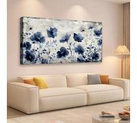 Flower Poster Canvas Wall Art Modern Blue Floral with White Background Posters Prints for Living Room Office Decor(60x120cm/Inner frame)