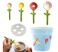 Flower Pot Measuring Spoons - Cute Baking Gadgets for Cooking Meal Prep Kitchen Tasks | Ceramic Scoop Set with Stackable Design for Dry Wet Ingredients Flour Sugar Spices