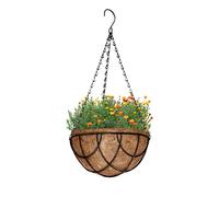 Flower Pots - Outdoor Plant Basket | Flower Garden Planter Basket with Coir Fiber Liner | Eco-Friendly Iron & Natural Shell Construction For Porch, Balcony, and Windowsill De