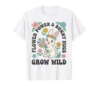 Flower Power Bunny Hugs Grow Wild, Bonito Conejo de Pascua con Estampado Floral Camiseta