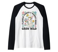 Flower Power Bunny Hugs Grow Wild, Bonito Conejo de Pascua con Estampado Floral Camiseta Manga Raglan