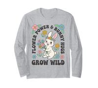 Flower Power Bunny Hugs Grow Wild, Bonito Conejo de Pascua con Estampado Floral Manga Larga